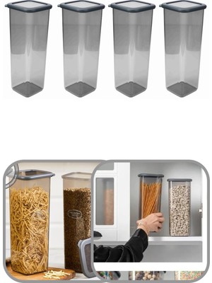 Eynel 2000 ml Şeffaf Kare Saklama Kabı Silikon Kapak Hava Geçirmez Kuru Baklagil Kahve Bakliyat Makarna