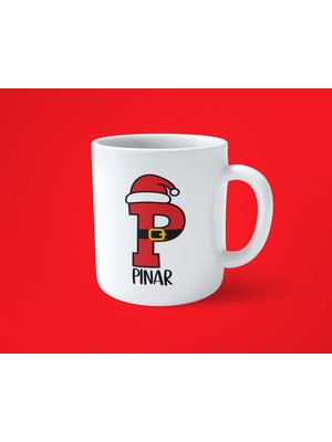 Yeni Yıla Özel P Harfli Isimli Noel Konseptli Fotoğraflı Kupa Bardak