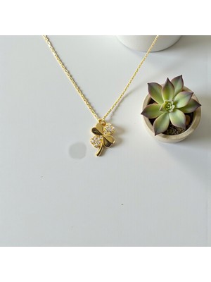 Nova Grup Yonca Figürlü Zikon Taşlı 14 Ayar Altın Kolye
