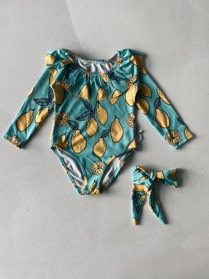 RG Brand UV Korumalı Çocuk Mayo - Fırfırlı Uzun Kollu Tokalı Güneş Korumalı Çocuk Mayo_RG1597