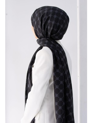 Vissona % 100 Ipek V Logo Desenli Siyah - Gri Renkli 90X210 Şal