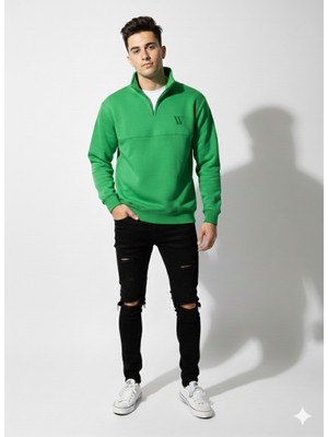 Ribana Classic Unisex Regular Fit Fermuarlı Yumuşak Dokulu Üç Iplik Uzun Kollu Sweatshirt