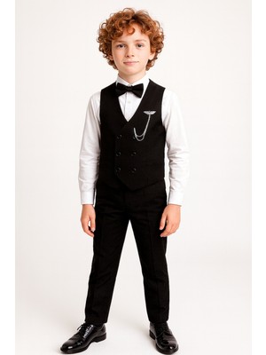 Ahengim Erkek Çocuk Modern Kesim Papyonlu Yelekli 3’ Lü Set Takım Elbise AK5350