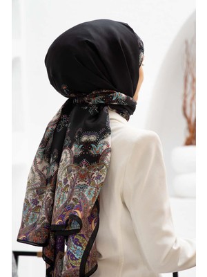 Vissona %100 Ipek Etnik Desenli Siyah Renkli 92X210 Şal