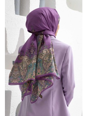 Vissona %100 Ipek Etnik Desenli Mürdüm Renkli 92X210 Şal