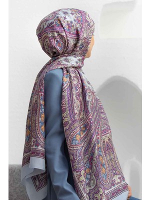Vissona %100 Ipek Etro Desenli Bebe Mavisi Renkli 92X210 Şal