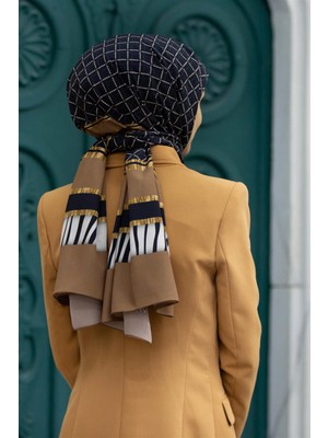 Vissona Lüks Medine Zebralı Baklava Desenli Vizon Renkli 75X195 Kırışmaz Şal Moss Krep Dikiş Tipi Italyan Dikişli