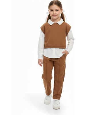 Selvira Kız Çocuk Gömlek Süveter Görünümlü ve Rahat Kesim Pantolon Takım – Sonbahar Kış Şık Günlük Kombin