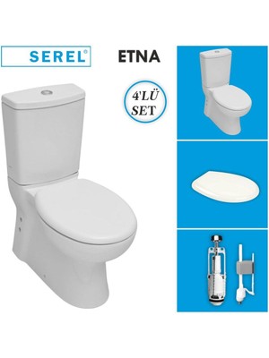 Serel Etna Duvara Sıfır Klozet + Rezervuar + Iç Takım + Anemon Pp Yavaş Kapanan Kapak 4'lü Set