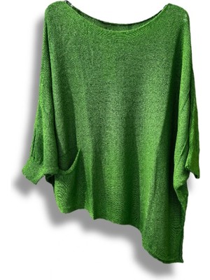 Oversize Cepli Merserize Bluz | 38-52 Beden Uyumlu Rahat Kalıp Triko