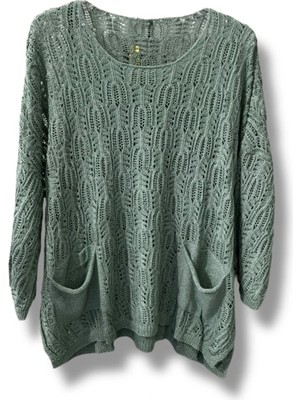 Kadın Merserize Delikli Triko Bluz Cepli Salaş Model 38-52 Beden Uyumlu