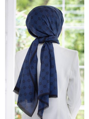 Vissona % 100 Ipek V Logo Desenli Lacivert - Siyah Renkli 90X210 Şal