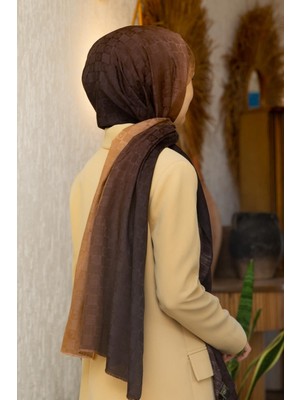 Vissona %57 Ipek %43 Pamuk Degrade Desenli Gold Renkli Şal -  70X190 Dikiş Tipi Italyan Dikişli