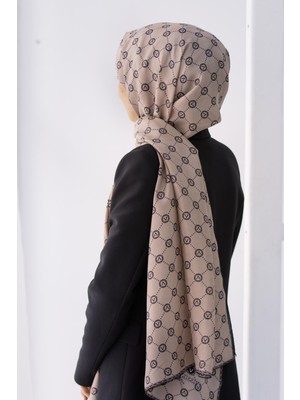 Vissona % 100 Ipek V Logo Desenli Siyah - Vizon Renkli 90X210 Şal