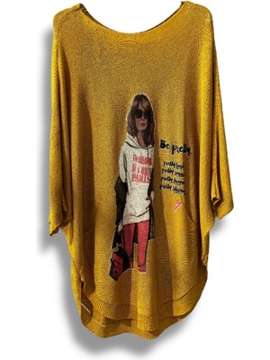Kadın Merserize Triko Bluz – Oversize Rahat Kalıp, Baskılı Bluz (38-48 Beden)