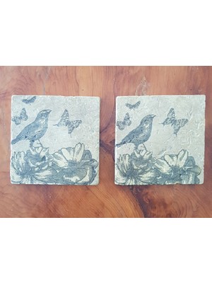 ANTALYA TAŞ MARKET 15x15 cm Traverten Dekupaj Sanat Seti | El Yapımı Rustik Doğal Taş Dekor – 2’li Büyük Boy Özel Tasarım