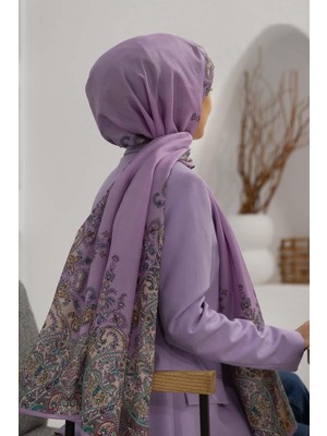 Vissona %100 Ipek Etnik Desenli Pembe - Bej Renkli 92X210 Şal