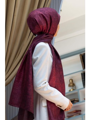 Vissona % 100 Ipek Damask Desenli Bordo Renkli 90X210 Şal