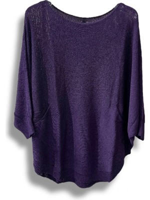 Oversize Cepli Merserize Bluz | 38-52 Beden Uyumlu Rahat Kalıp Triko