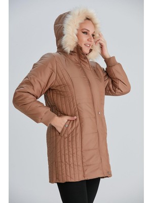 Rmg Büyük Beden Kapitone Şişme Kaban Taba