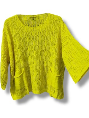 Kadın Merserize Delikli Triko Bluz Cepli Salaş Model 38-52 Beden Uyumlu