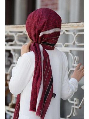 Vissona %100 Ipek Monogram Desenli Bordo - Siyah Renkli 92X210 Şal