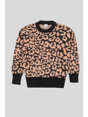 ZERO ZERO THREE NINE Bisiklet Yaka Leopar Desenli Kadın Kazak