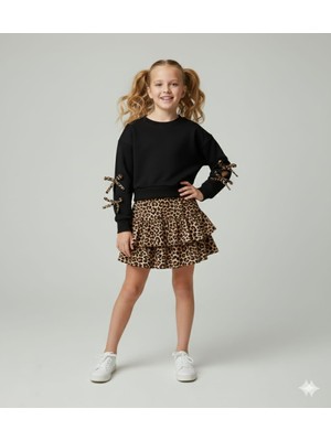 Renkli Diyar Kız Çocuk Etekli Takım Baskılı Bayramlık Günlük Okul Kreş Anaokul Ilkokul