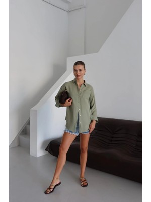 Tek Cepli Müslin Gömlek Haki Pt