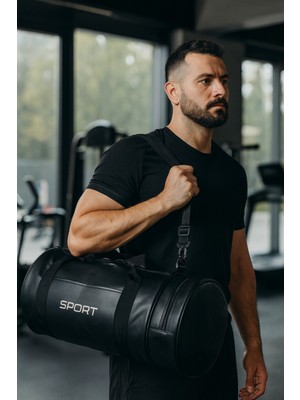Lugmo Suni Deri Unisex Askılı Silindir Spor Çantası Fitness Çantası