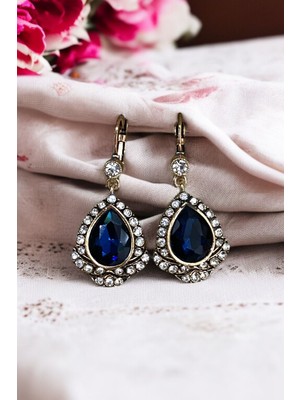 Fayra Accessories Kristal Taşlı Antik Bronz Su Damlası Küpe