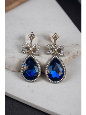 Fayra Accessories Zirkon Taşlı Fiyonk Figürlü Büyük Su Damlası Küpe