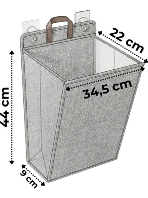 ALMITAL Panier Bej Pratik Duvara Asılabilir & Katlanır Kirli Çamaşır Sepeti - 2 Adet Askı Aparatı Dahil, vidasız montaj