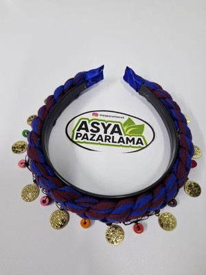 Asya Pazarlama Karadeniz Taç, Bordo Mavi Ahşap Boncuk ve Liralı Taç, Keşan, Fular, Saç Bandı, Bandana, Yöresel Taç