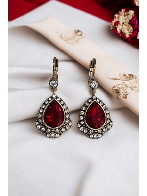 Fayra Accessories Kristal Taşlı Antik Bronz Su Damlası Küpe