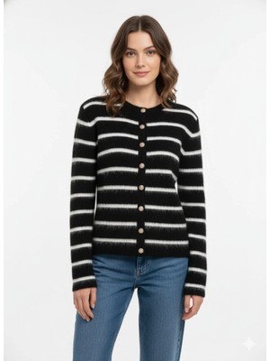 Volans Moda Çizgili Düğmeli Triko