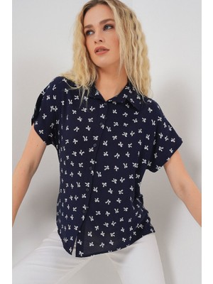 Kısa Kol Desenli Gömlek 20310 - Lacivert