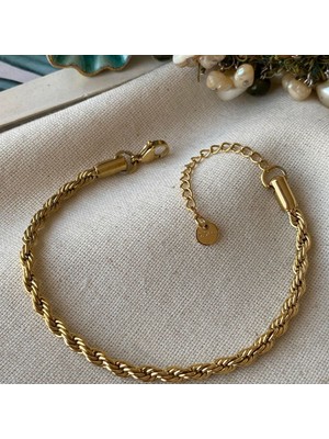 Hediye Vakti Gold Burgu Çelik Bileklik – 4 mm Şık Tasarım Ayarlanabilir Unisex Bileklik