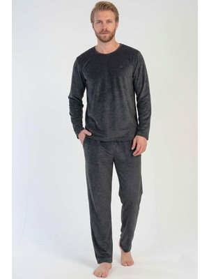 Vienetta Erkek Uzun Kol Antrasit Kadife Pijama Takımı – Yumuşak Dokulu, Kışlık Rahat Model C3T0N6005
