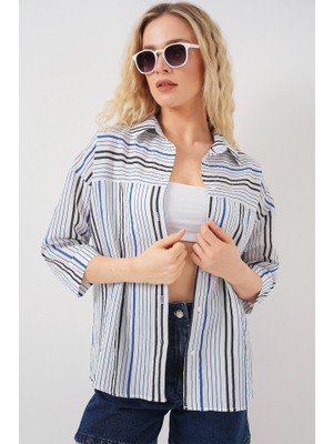 Çizgili Kısa Kol Gömlek 20344 - Lacivert
