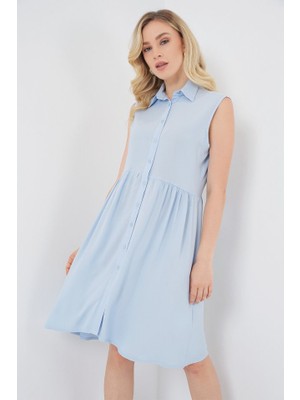 Sıfır Kol Midi Elbise 2563 - Mavi