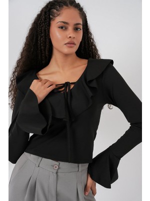 Uzun Kol Crop Bluz 979 - Siyah