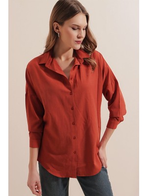 3900 Oversize Uzun Basic Gömlek - Kiremit