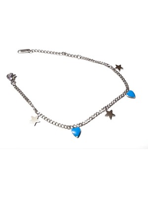 Hediye Vakti Paslanmaz Çelik Mavi Kalp ve Yıldız Charm Bileklik – Kadın Gümüş Renk Moda Bileklik