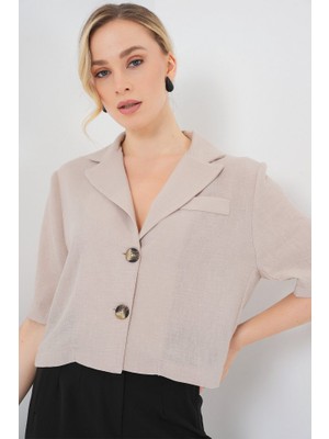 0706 Crop Keten Ceket - Bej