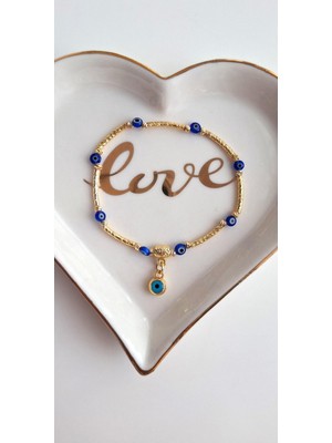 Svc Aksesuar Hediyelik Nazar Boncuk Detaylı Gold Bileklik