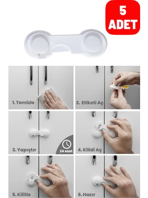 Cocovia 5 Adet Geçmeli Bebek Koruma Dolap Çekmece Kilidi  | Çok Amaçlı Kilit Dolap Kilidi Çekmece Kilidi