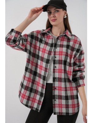 Ekose Desen Oversize Oduncu Gömlek 3854 Nar