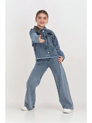 Modanino Kız Çocuk Jean Takım-Taş Süslemeli ( Ceket+Pantolon) 12452