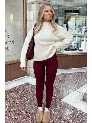 Madmext Bordo Yüksek Bel Kadın Tayt MG2230